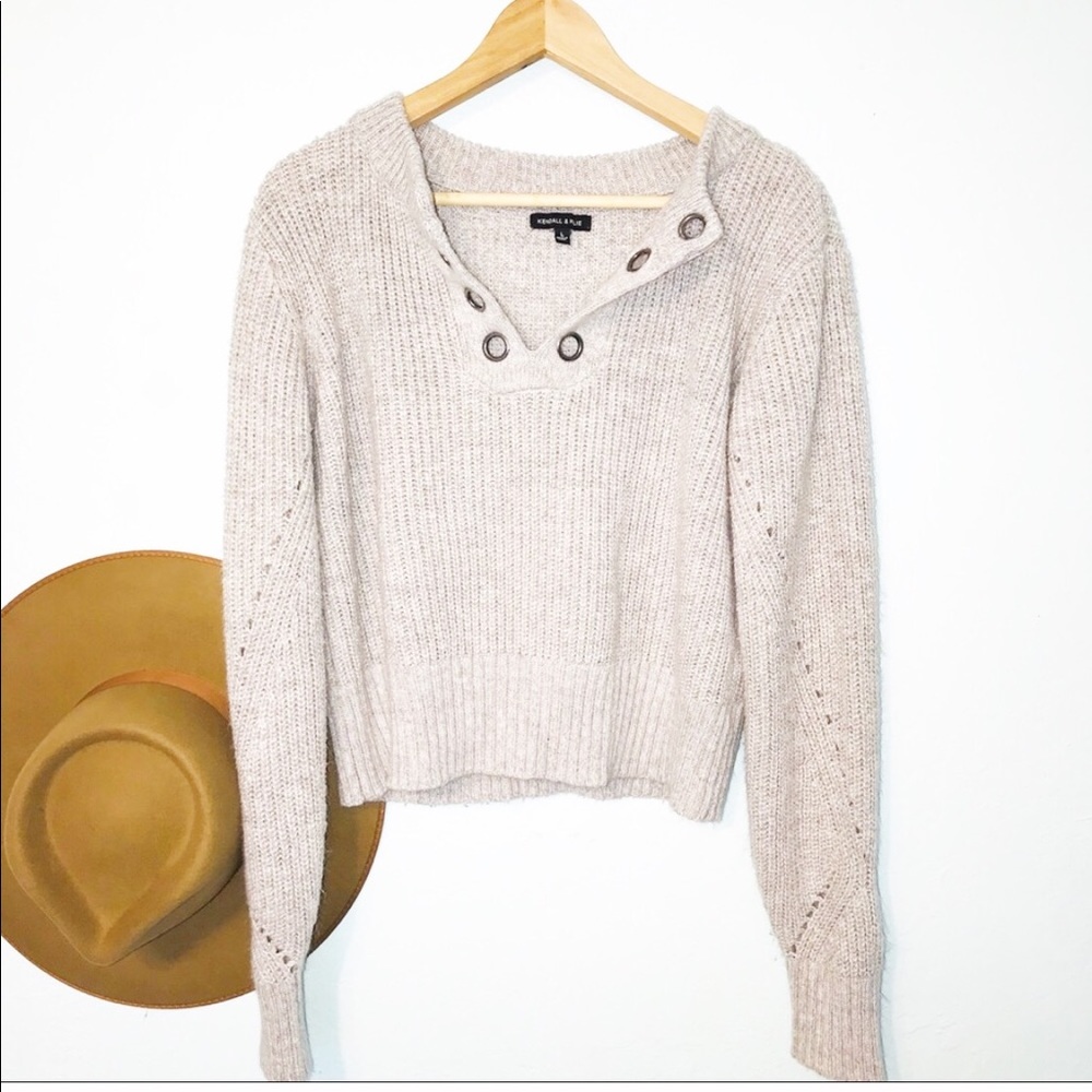 Kendall & Kylie grey lace up cropped sweater